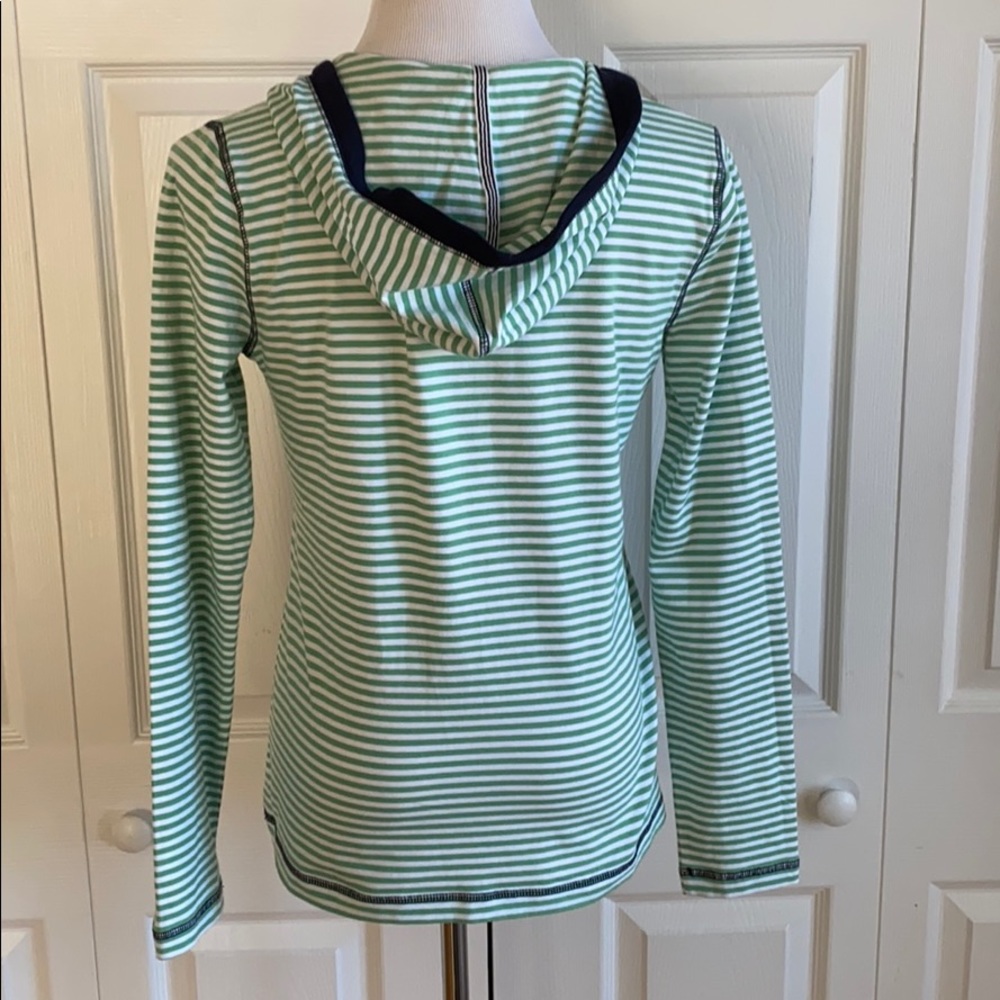 Striped V-Neck Hoodie Top - Light Green - Picture 4 of 7